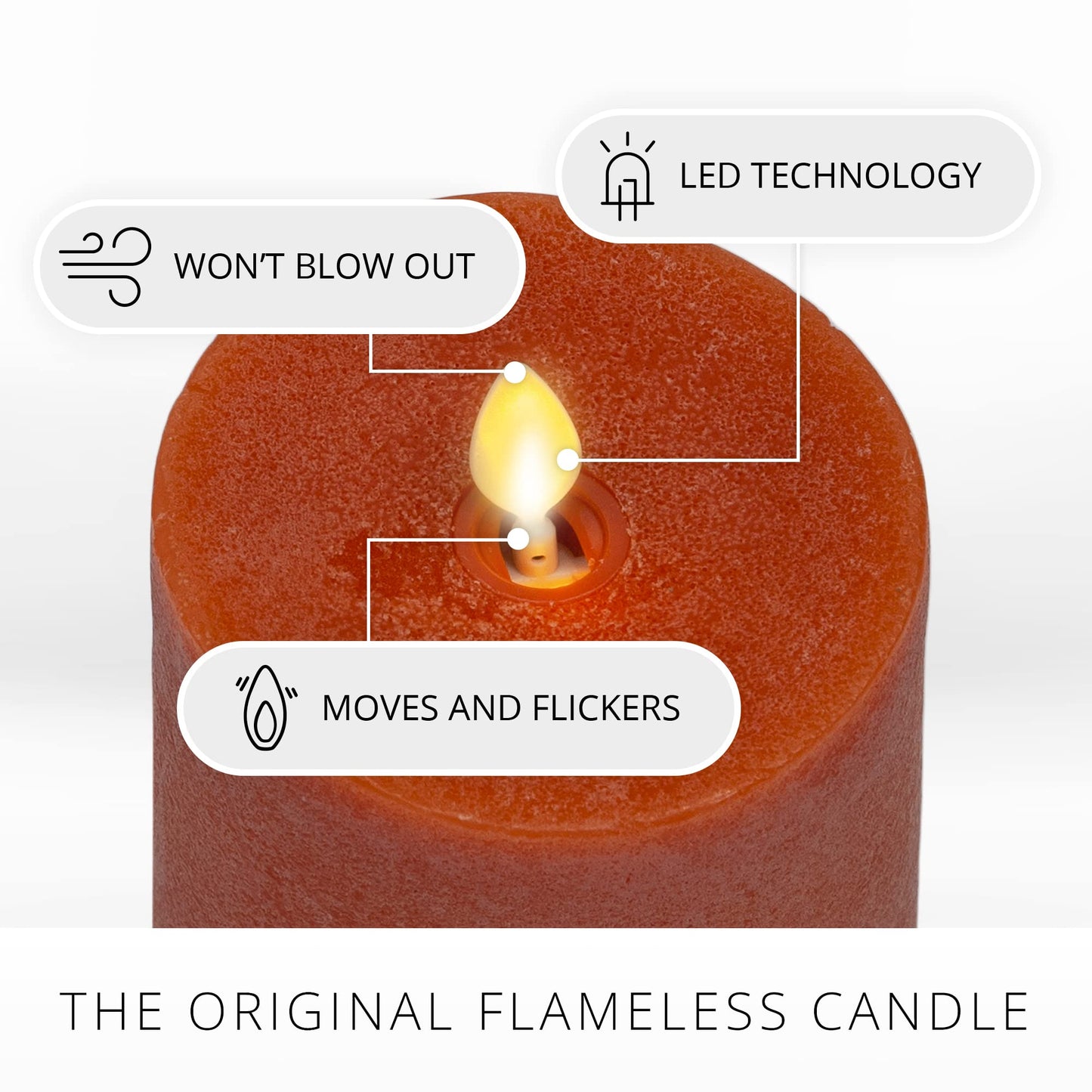 Luminara - Flameless LED Battery Operated Flickering Pillar Candles - Burnt Orange- Pack of 1-3x6.5 - Realistic Moving Flame Real Wax Indoor/Outdoor