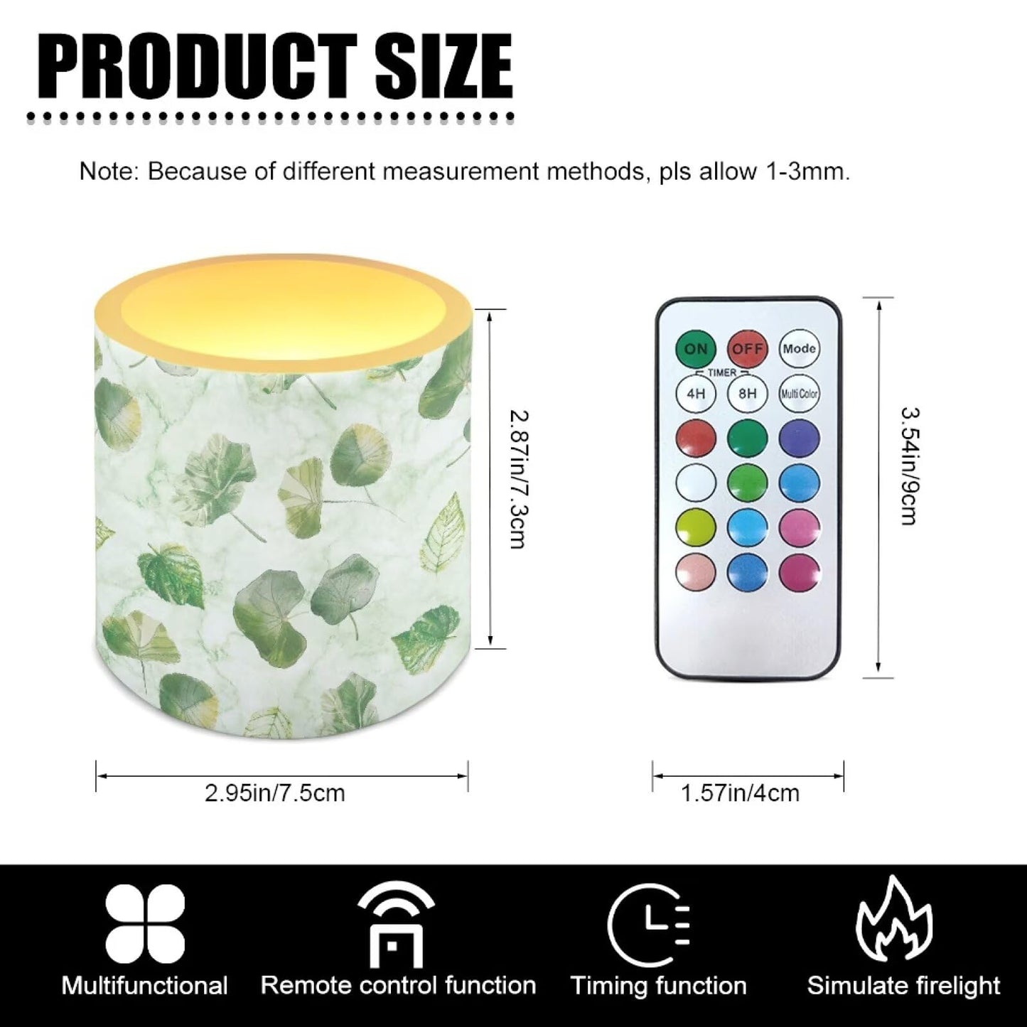 NETILGEN Green Leaf 3 inch Flameless LED Candles with Remote Timer Set of 4 Home Decorative Realistic Flickering Flameless Candles with Battery Powered