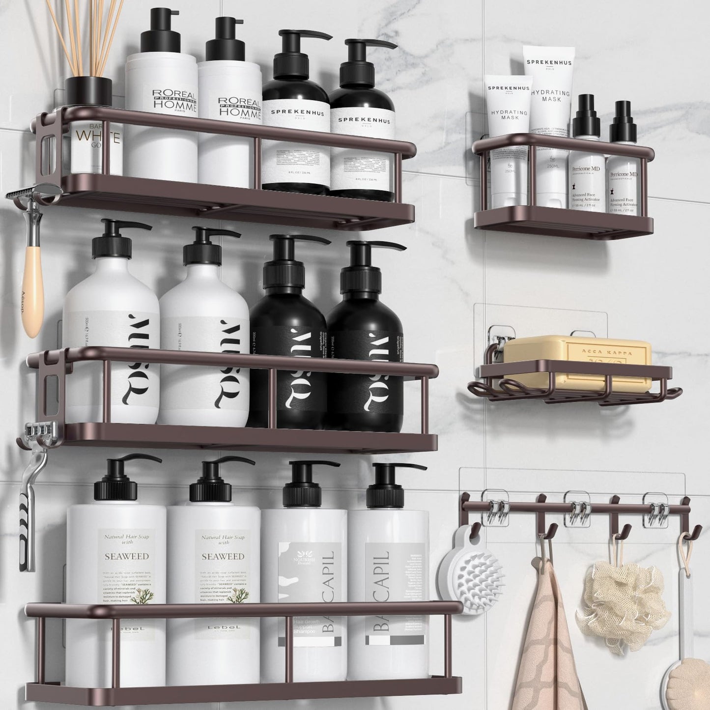 YASONIC Shower Caddy, 100% Rustproof Shower Shelves for Inside Shower, No Drilling Bathroom Organizers and Storage, 6 Pack Large Capacity Bathroom Shelves for Kitchen & Home Decor
