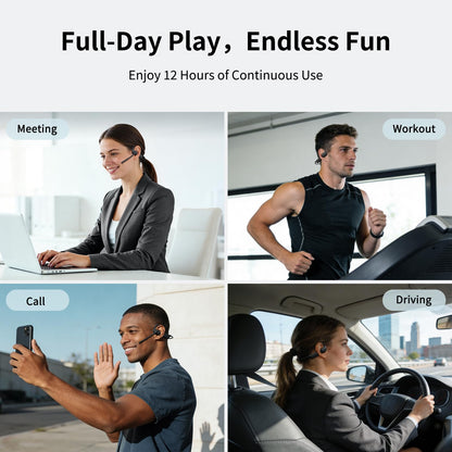 CXK Open Ear Headphones with Mic, 23g Lightweight, Bluetooth 5.4 Headset, Dual Noise Canceling Mic for Clear Calls & Mute Button, 12H Playtime Air Conduction Headphones for Call, Meeting, Driving