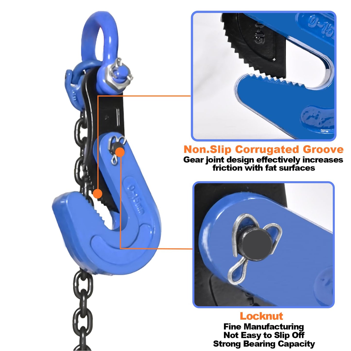 Horizontal Steel Plate lifting clamp kit-0.8t capacity with High Strength Manganese Steel 1.5m Chain|ASME B30.20 Certified plate clamp & Rigging Set