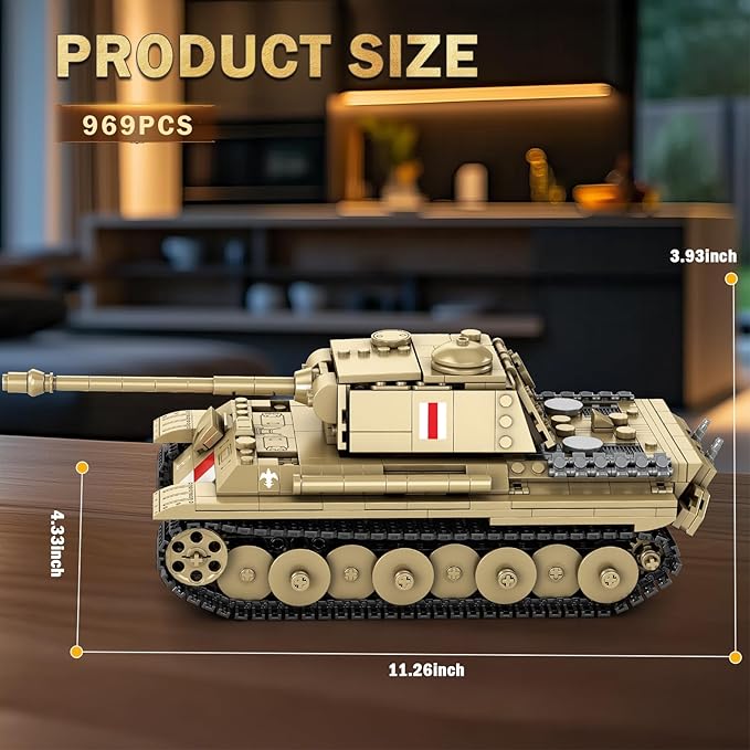 Reobrix Pudel Tank Building Block Set for Adult WW2 Military German Tank Model Set 77034 World of Tanks Authorized Products MilitaryToys Building Set for Military Fans Boys Kids Age 14+ (969PCS)