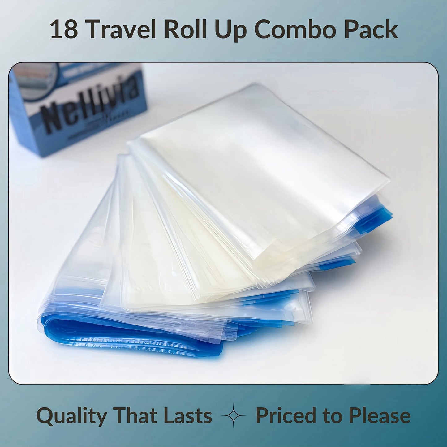 Nellivia 18 Pack Compression Bags for Travel, Roll Up Space Saver Bags for Clothes Storage, Compact Packing travel organizer for Luggage, Suitcase, Backpack, No Pump or Vacuum Needed