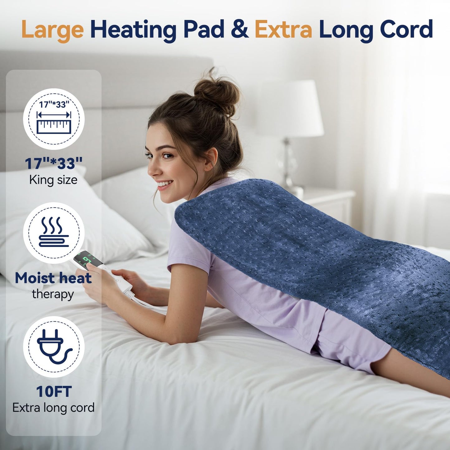 Extra Large Heating Pad for Back Pain Relief, 33"x17" Electric Heat Pad for Neck, Shoulders, Cramps, Menstrual Pain, 9 Heat Settings & 4 Auto-Off Timers, Soft Machine Wash Fabric, Gifts for Lover Gray