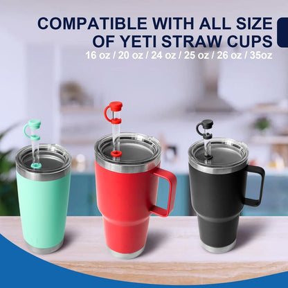 Straw Cover for YETI Cup, 4 Sets Silicone Spill Stopper Compatible with YETI Tumbler, Leak Proof Kit of Mug Accessories Including 4 Straw Cover, 4 Leak Proof Stopper (Black 4PCS)