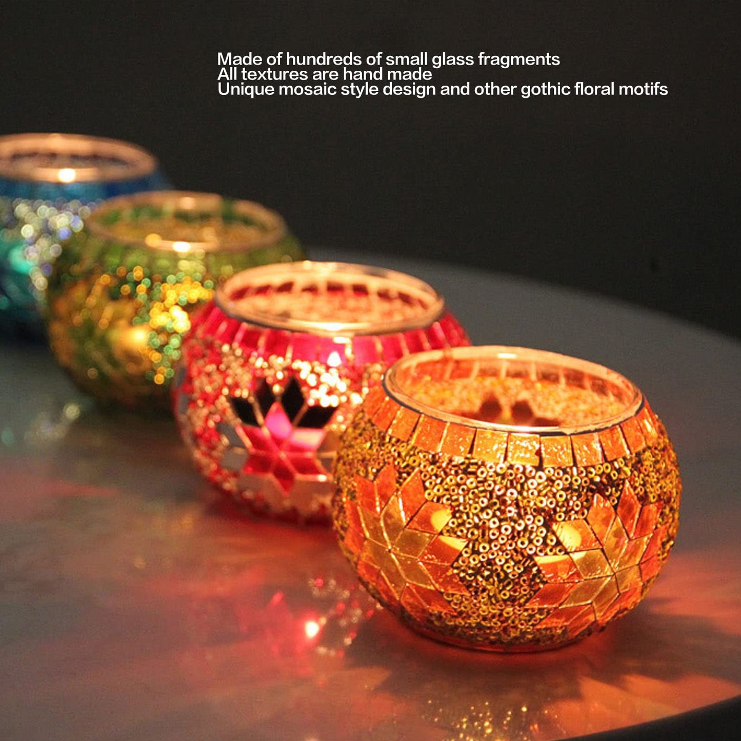 Omquot 4pcs Mosaic Glass Candle Holder Colorful Romantic Mosaic Handmade Home Bar Dinner Decoration
