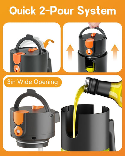 OURCABECUE Upgrade 2 in 1 Oil Sprayer for Cooking, 17oz Light-Blocking Glass Olive Oil Dispenser Bottle for Kitchen, Food-Grade Oil Mister with 8 Stickers for Salad, Frying (Green Bottle-Black Gap)