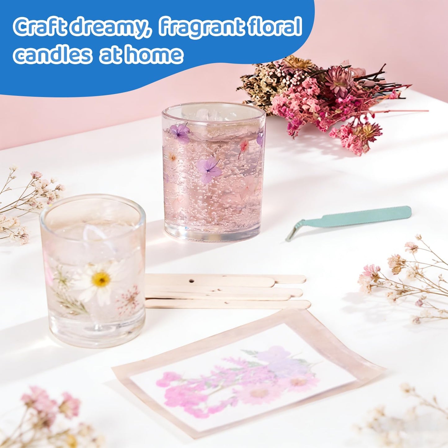 DIY Jelly Wax Candle Making Kit with Jars - Complete Transparent Gel Candle Maker Kit, Ocean Theme Gel Kit & Floral Jelly Wax Set, Includes Dried Flowers, Shells & Essential Oils