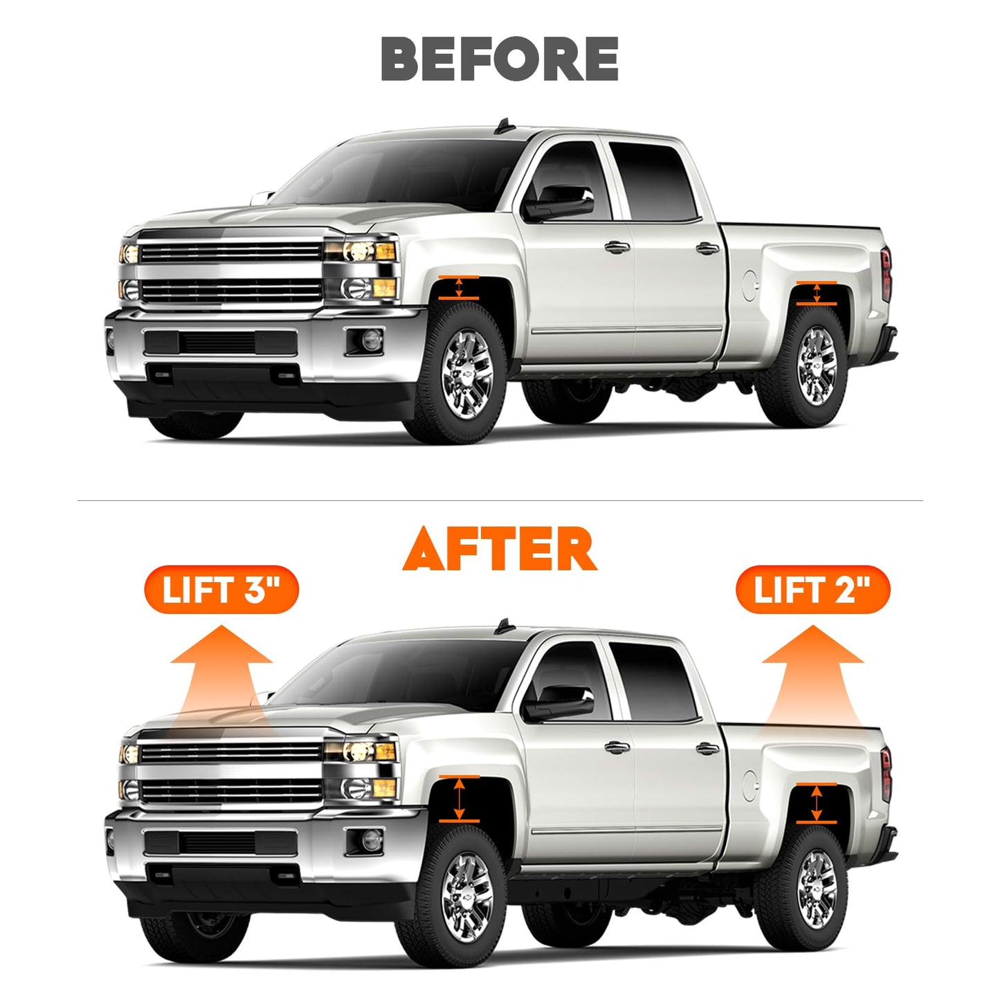 3" Front & 2" Rear Leveling Lift + Upper Control Arm w/Ball Joints Lift 2-4" for Chevy Silverado 1500 2019-2022, GMC Sierra 1500 2019-2022, with Replace Ball joints, Adjustable Suspension Kit
