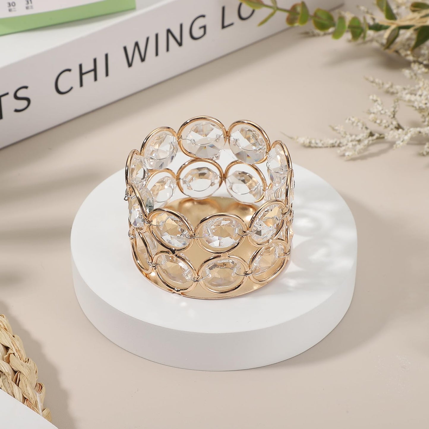 uxcell Glass Tea Light Candle Holder, Openwork Crystal Glass Votive Candle Holder for Desk Table Centerpiece, Wedding, Party, and Home Decor(Gold)