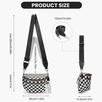 Checkered Crossbody Bum Bags for Women Nylon Checkered Purse Checkerboard Fanny Pack