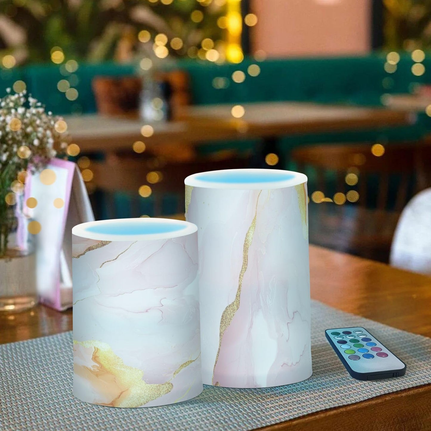 Flameless Flickering Candles Battery Powered Flameless Candles Set for Fireplace Marble Blush White