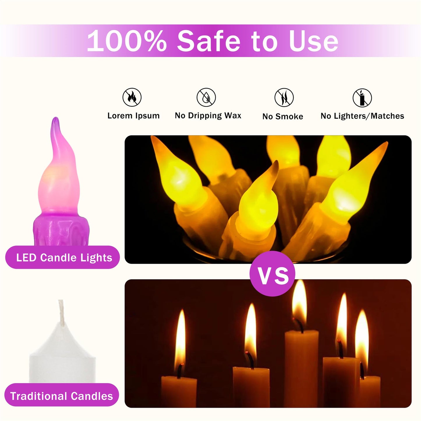 Gedengni Magical Candlesticks Flameless Taper Candle, 4pcs Real Wax LED Tapered Candles Remote Dipped Candle 6inches Battery Chandelier for Enchanting Weddings Harry Potter Inspired Vigils (Purple)
