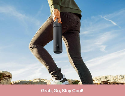 POWCAN 26 oz Insulated Water Bottle with 2-in-1 Straw and Spout Lid, Keep Cold 24H, Leak-Proof, Fits in Car Cup Holder, Stainless Steel Water Bottle for Sports, Travel, and School (Cotton Candy)