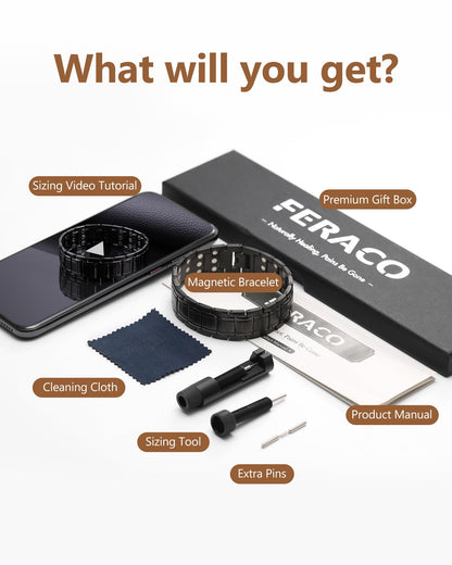 Feraco 3X Strength Copper Magnetic Bracelet for Men - 99.99% Pure Copper with 3800 Gauss Magnets(Black)