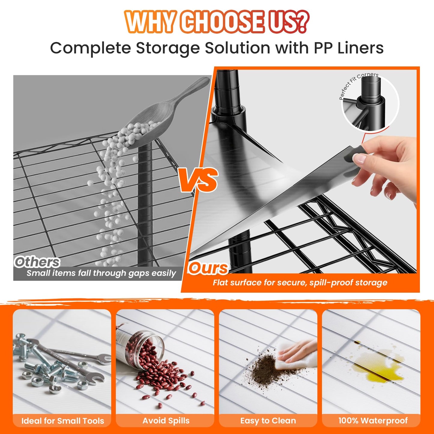 RackBro 60" W Storage Shelves 2640 LBS Heavy Duty Garage Shelving, Adjustable Wire Shelving Metal Shelving with Liners, Fits 27-Gallon Totes, 60" W x 18" D x 68.4" H for Commercial Warehouse, Black