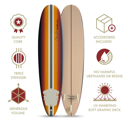 Fender x Wavestorm Collaboration 8ft Surfboard | Graphic top Deck with high Density Slick Bottom | for Kids and Adults | Foam Construction with Accessories | Leg Leash and Fin Set Included