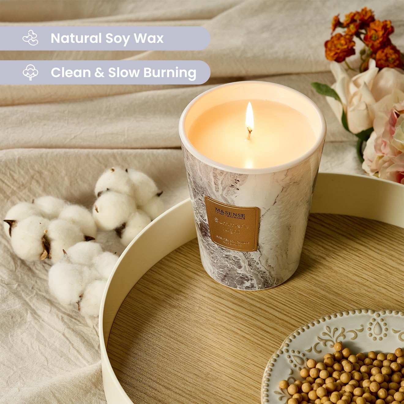 M&SENSE Summer Night Scented Soy Candle, 3 Wick Highly Scented 14.1 Oz 75H, Aromatherapy Christmas Gift for Women and Men
