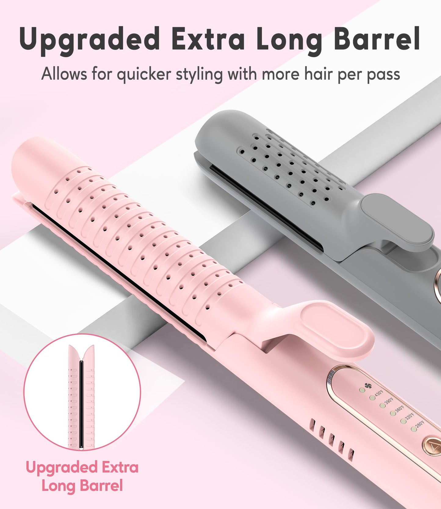 Farery Chill Set Soft-Air Curling Iron: Gentle Soft Air for Quick Styling & Long-Lasting Curls, Lock in Style with Cooling Air Vents, 2-in-1 Hair Straightener & Curler with Upgraded Long Barrel, Pink