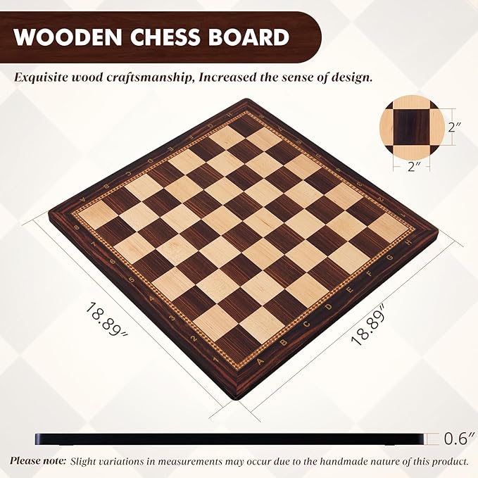 Peradix Wooden Chess Board 18.89 Inch Professional Tournament Chessboard with Storage Bag Premium Luxury Board Game for Adults Kids and Family Game Night &amp Gift Packages Board Only No Pieces