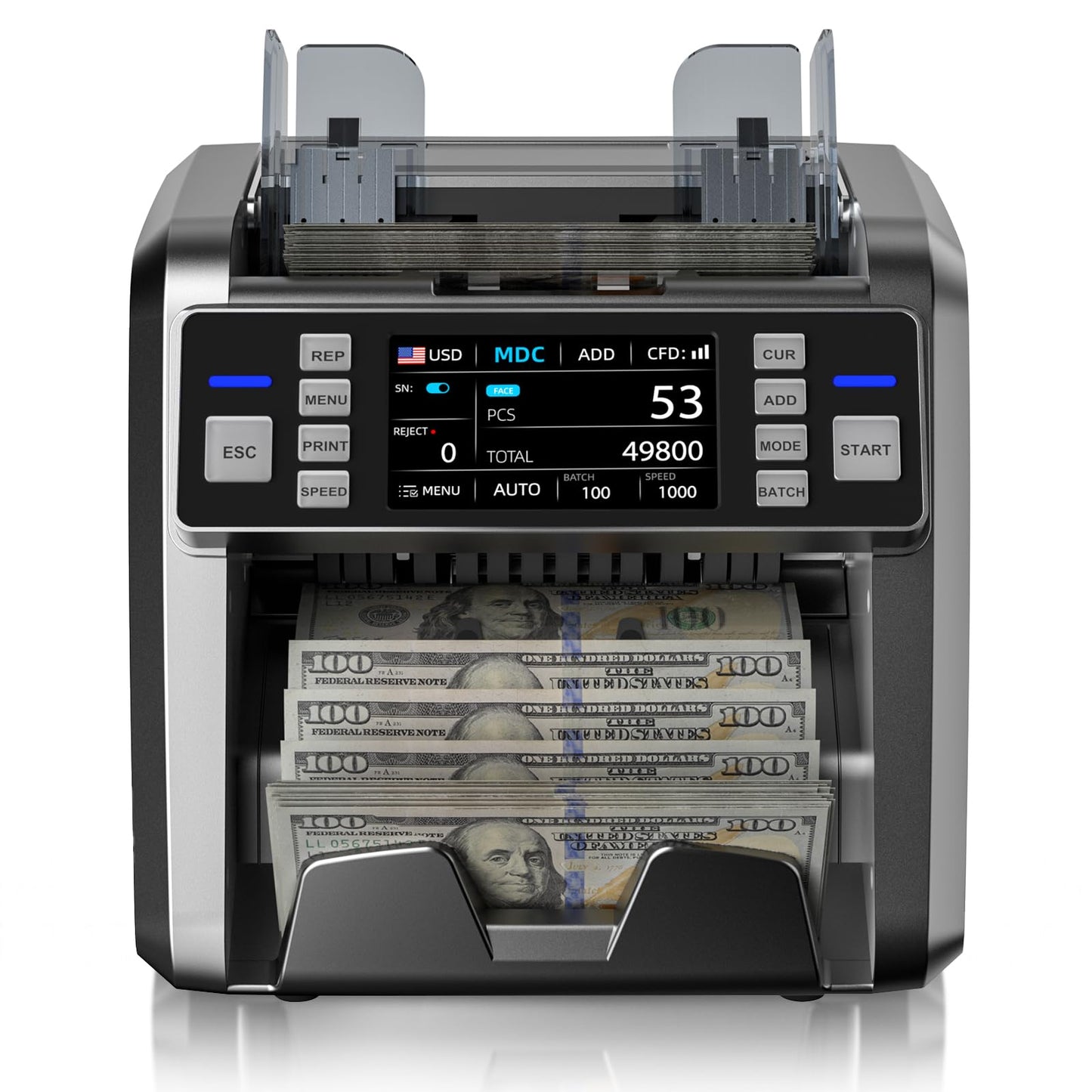 Aneken Mixed Denomination Money Counter with Counterfeit Detection, Touch Screen, and 2CIS/UV/MG/IR/DD/DBL/HLF/CHN, Value and Mixed Counting for Accurate Cash Counting, Gray