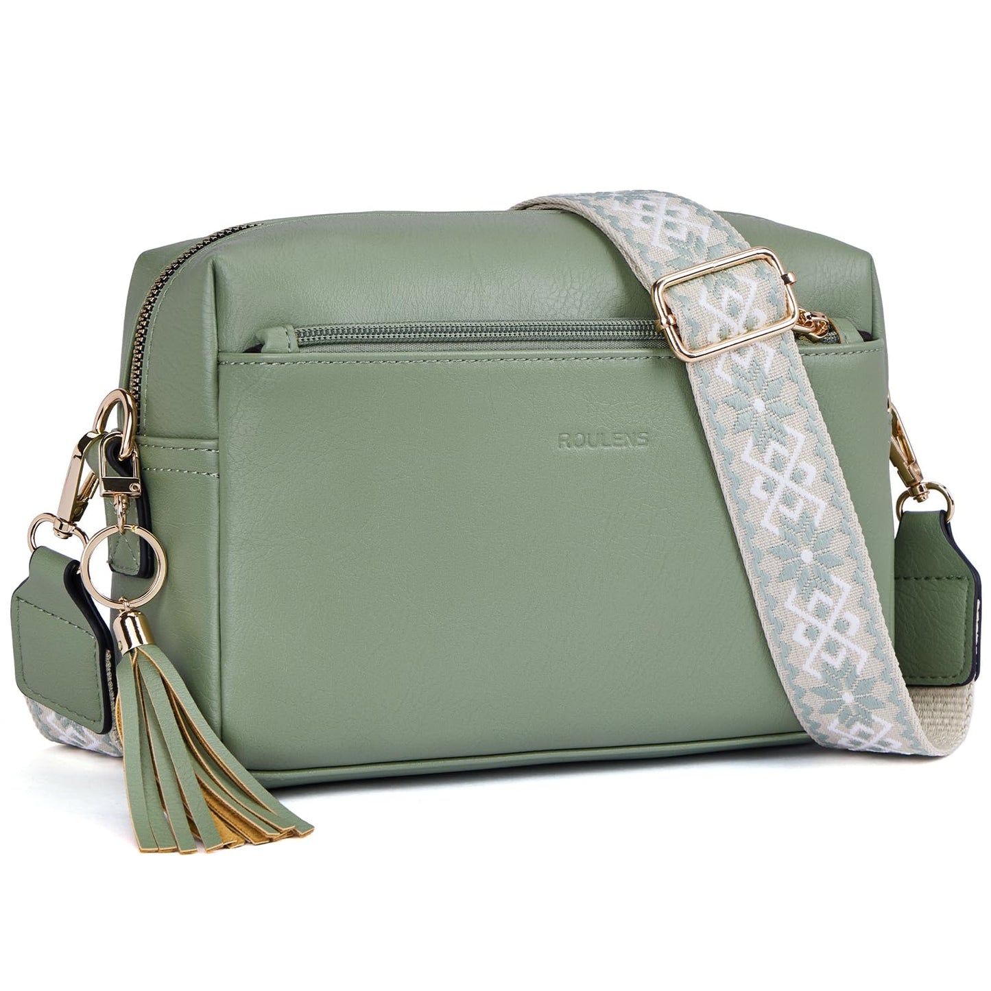 Roulens Triple Zip Small Crossbody Bag for women,Wide Strap Cell Phone Purse Shoulder Handbag Wallet with Credit Card Slots