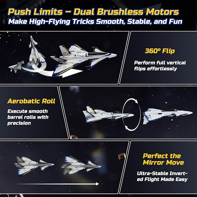 DEERC 4CH Brushless RC PlaneSci-Fi Remote Control Jet Hobby Airplane with LED Lights RTF Aerobatic Aircraft Toys2.4GHz 6-axis Gyro Stabilizer EPP Glider Aircraft Plane for Adults Beginners Advanced