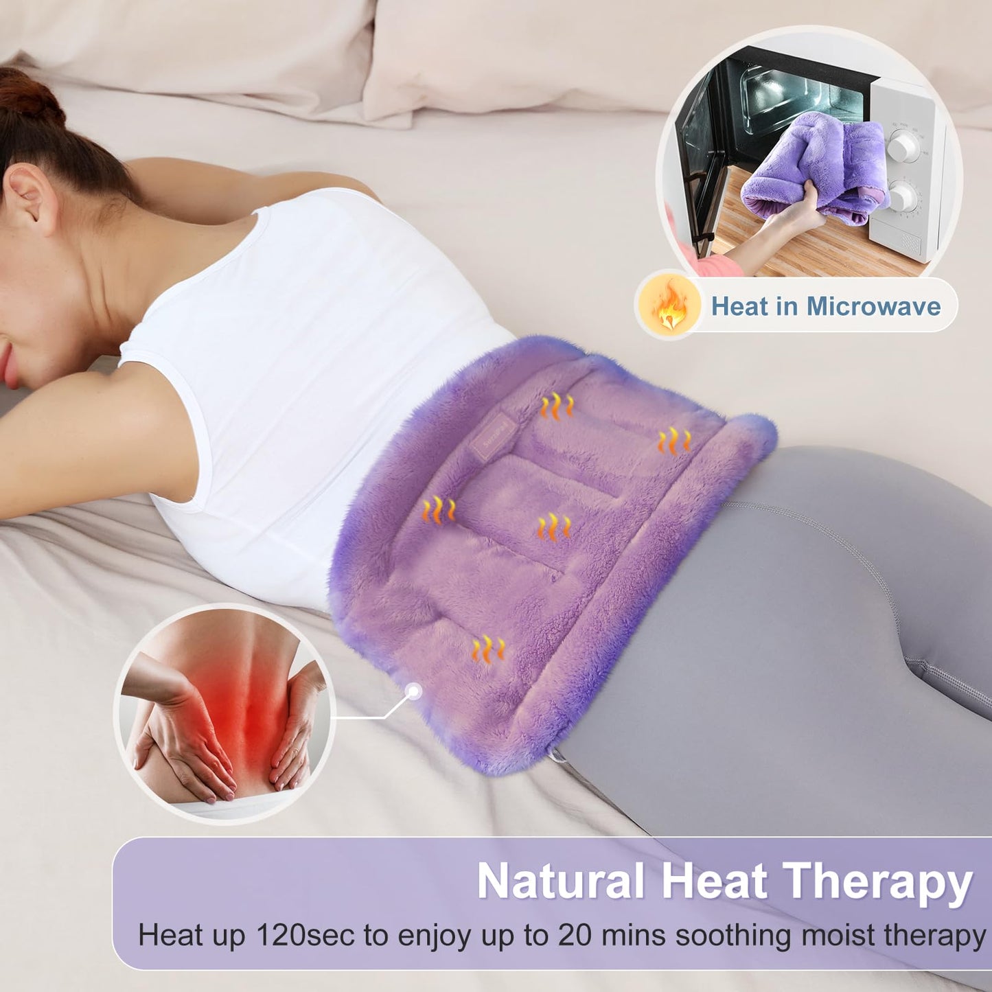 SuzziPad Microwave Heating Pad for Back Discomfort, Microwavable Heat Pads for Lumbar, Waist, Stomach, Neck Shoulder, Wrap with Moist Therapy, Warm & Cold Compress