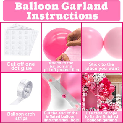 NISOCY Pink Balloons Garland Arch Kit - 124pcs Hot Pink Metallic Balloons for Valentine's Day & Birthday Decor