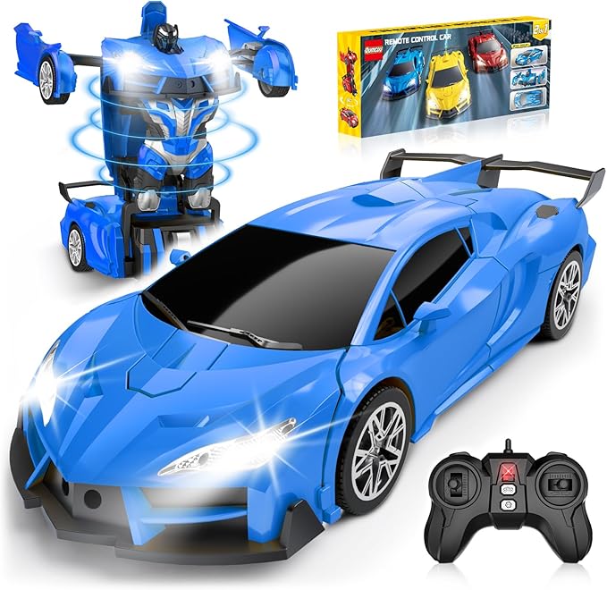 Transform Remote Control Car RC Cars for Boys Age 3-5 6-8 One-Button Transform Toy Cars 2.4GHz 360° Spin 1:16 Scale Flashing Headlight3-8 Year Old Grandkids Christmas Birthday Gifts