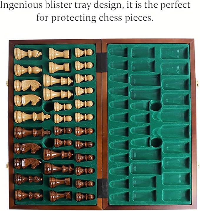 20 Extra Large Folding Chess Set - Walnut Wood Board &amp Weighted PVC Pieces - Portable Tournament Game for Adults Travel Gifts (Perfect for Beginners &amp Adults)