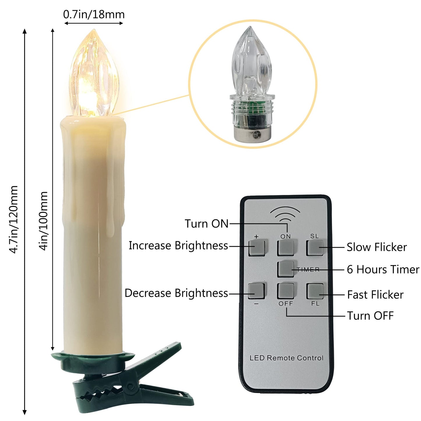 Flameless LED Taper Candles with Clips, 4” Battery Operated Window Candles with Remote Timer Mini LED Chandelier Candlesticks for Home Decor Wedding Church Party & Tree Lighting,10 Pack,Timer