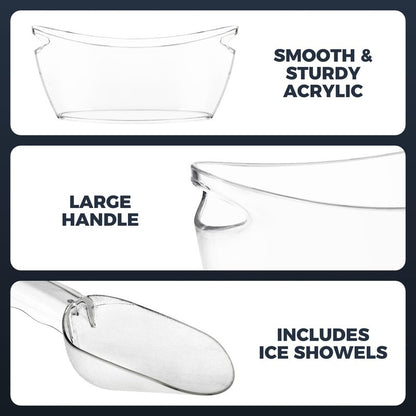 Clear Ice Buckets for Parties 3 Pack, 5.5L Clear Beverage Tub w/Handles & Scoops, Drink Buckets for Parties, Acrylic Beverage Tub, Mimosa Bar Supplies for Sparkling Wine Champagne Beer Drinks