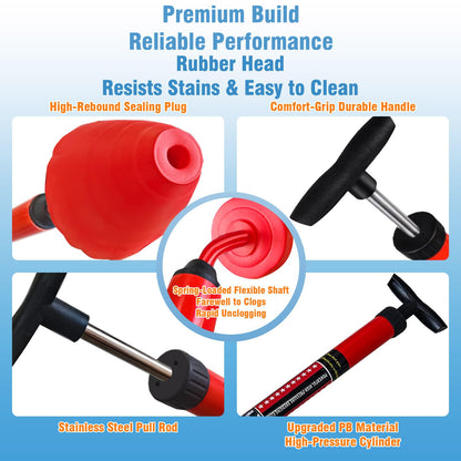 Rmticd Toilet Plunger, High-Pressure Plungers for Bathroom, Toilet Brush and Plunger Set - Powerful Air Drain Unclogger & Heavy-Duty Clog Remover for Bathroom Drains, and Clogged Pipes