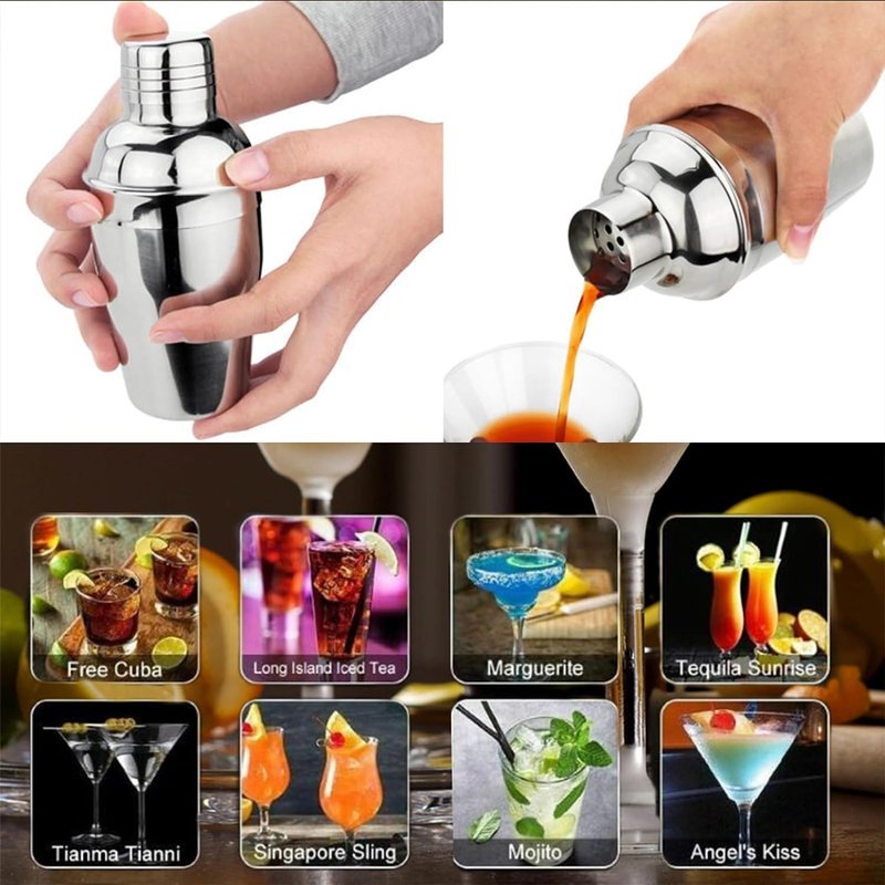 Zrorgons Stainless Steel Cocktail Shaker - Classic Martini Mixer with Built-in Strainer, Perfect for Home Bar or Bartender Gift - Compact and Portable 11.8oz (350ml) Size for Single Martinis