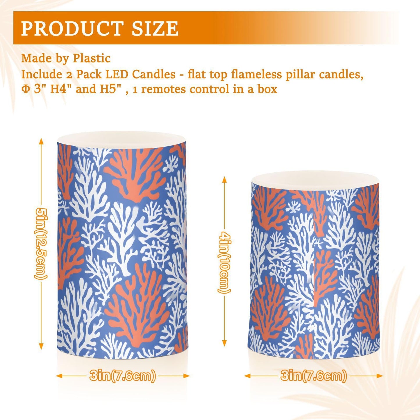 zyrtty 2 Pack Plastic Flameless Candles Coral Pattern Battery Operated with Remote and Timer Real Wax LED Flickering Pillar Candles Set Window Christmas Holiday Decor