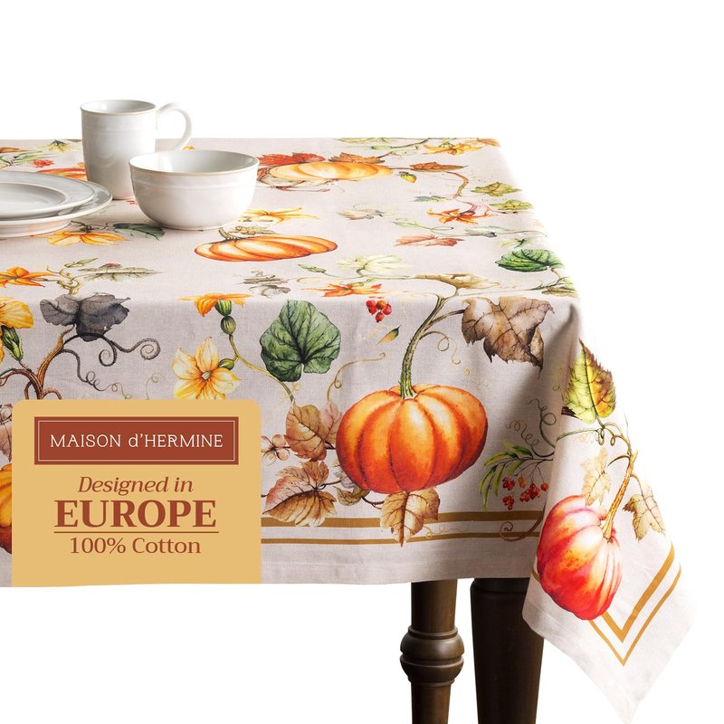 Maison d' Hermine Table Cloth Square Table 100% Cotton 60 x 60 Inches Fall Tablecloth Reusable Everyday Use for Thanksgiving Christmas Decorations Dining Farmhouse Party (Potiron)