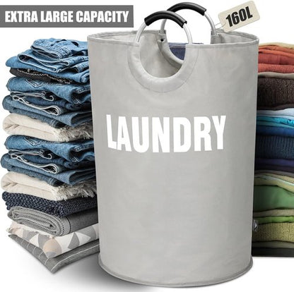 DOKEHOM 160L XX-Large Laundry Basket - Collapsible & Foldable Hamper in Grey | 7 Color Options Available