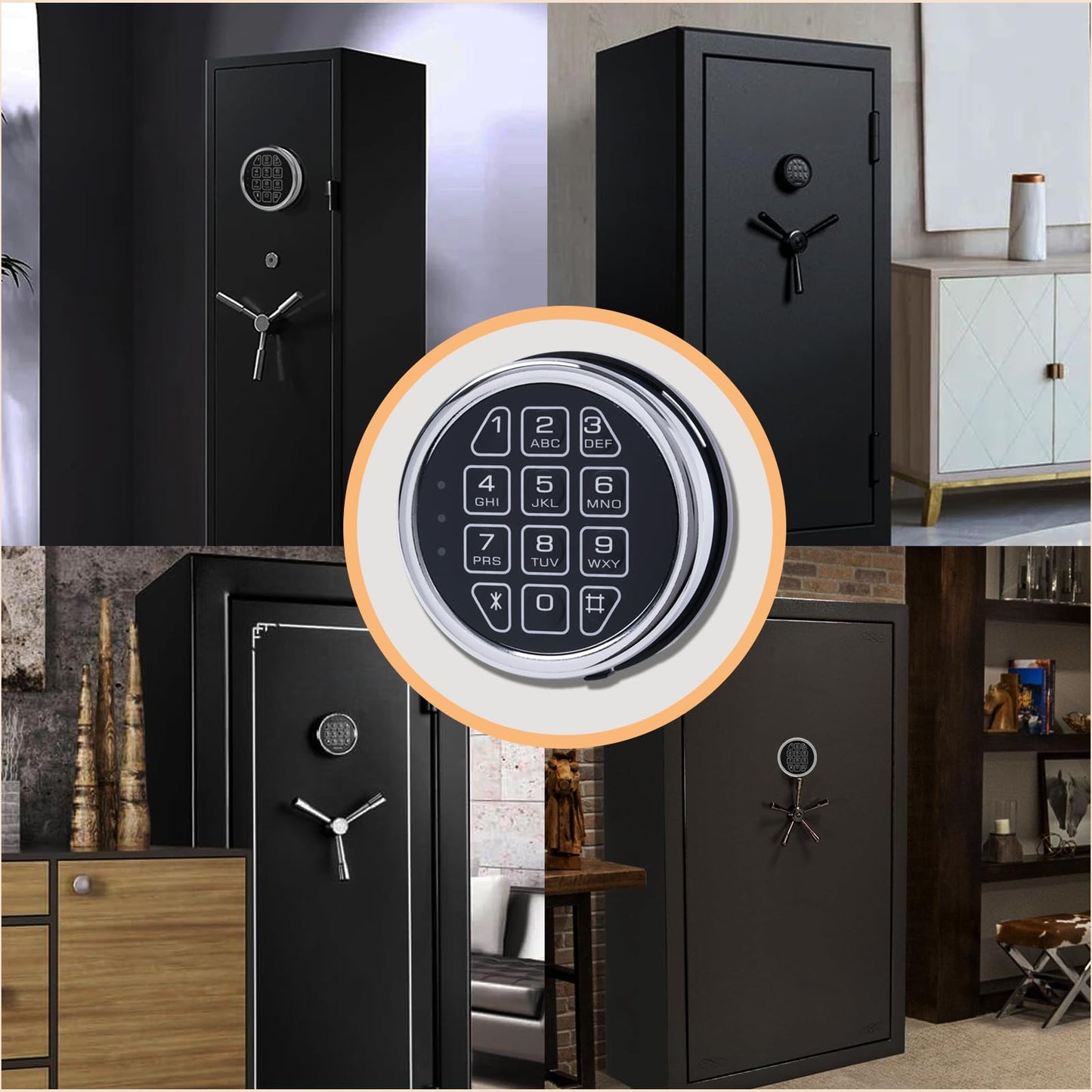 Gun Safe Replacement Lock Chrome Digital Keypad Electronic Lock, Solenoid Safe Lock Mechanism, 14 Pin DIY Safe Lock