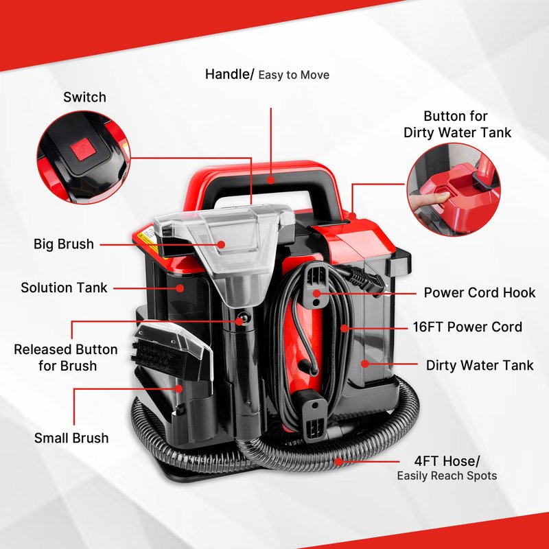 Shop-Vac Portable Carpet and Upholstery Cleaner Machine, Powerful Spot Cleaner for Pet Stains, Sofa, Rug, Mattress, Curtain and Car Seats, Lightweight with Two Cleaner Solutions