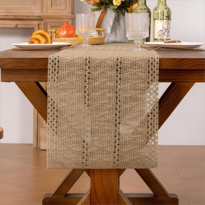 Niviy Burlap Boho Table Runner for Summer Home Decor 72 Inches Long, Brown Farmhouse Decor Rustic Small Macrame Woven Coffee Burlap Jute Table Runners for Fall Dining Dresser Scarf Table Decor