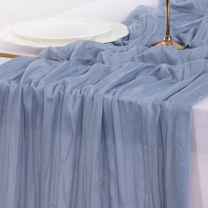 Socomi 6pcs Dusty Blue Summer Cheesecloth Table Runner Boho Rustic Gauze 120 inch 10FT Cheese Cloth Sheer Runner for Wedding Party Baby Shower Birthday Home Decor Holiday Decorations