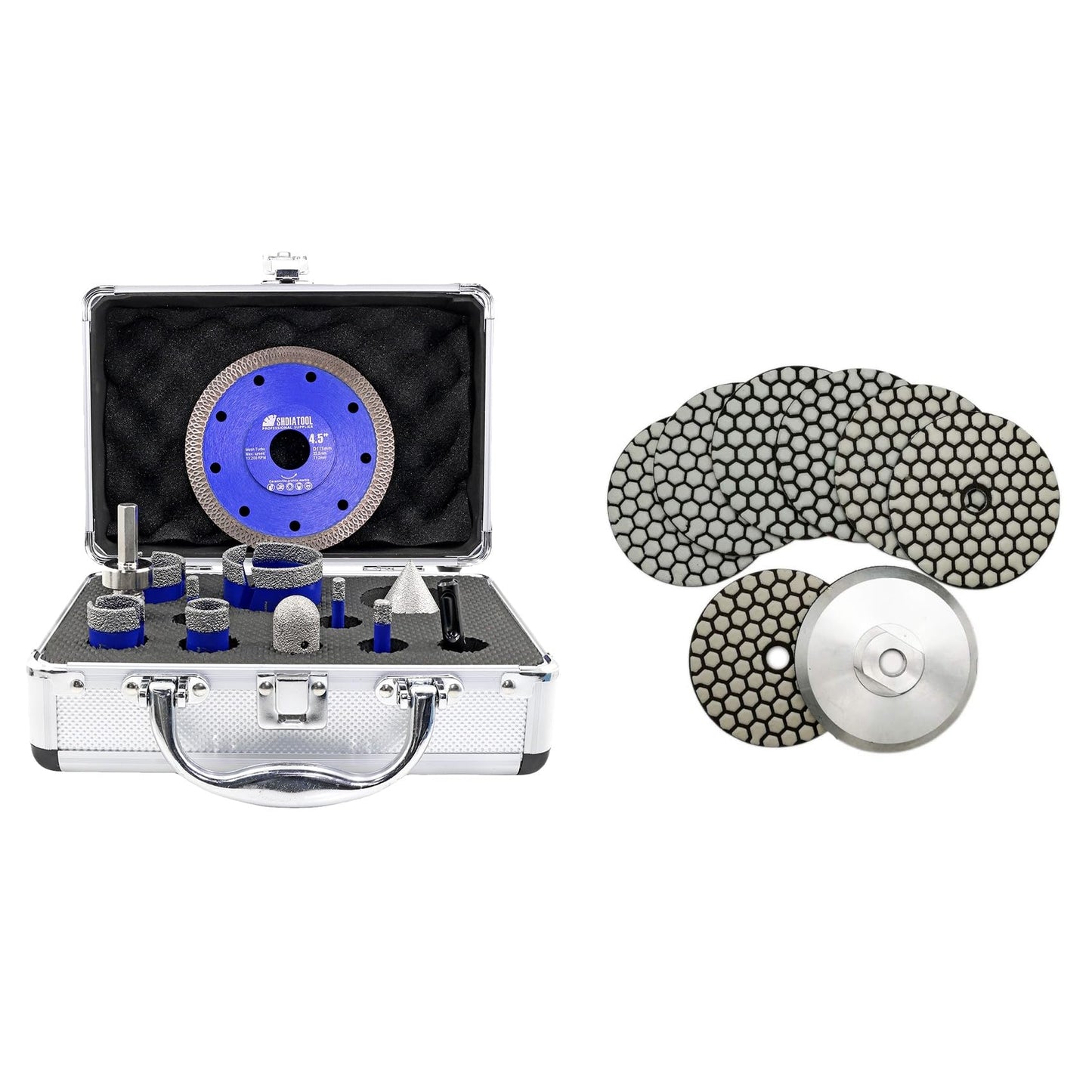 SHDIATOOL Diamond Tile Drill Bits Kit 12pcs, Porcelain Hole Saw Sets, Core Bits Cutter for Drilling Ceramic Marble Granite (6/6/8/20/25/35/50/20MM/2/SDS/HEX/4.5“)