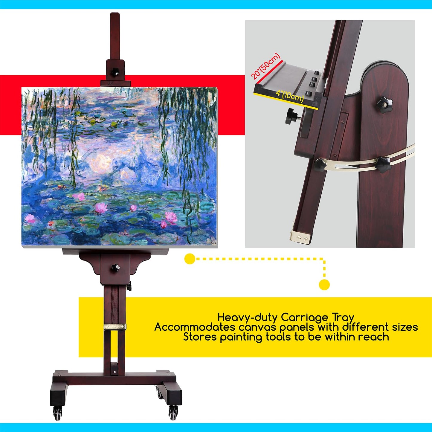 MEEDEN Heavy Duty Painting Easel: Professional Solid Beechwood Large Easel Holds Canvas Art up to 71” High - Tilts Flat Easily Wooden Floor Easel for Adult Artist Beginners Art Studios