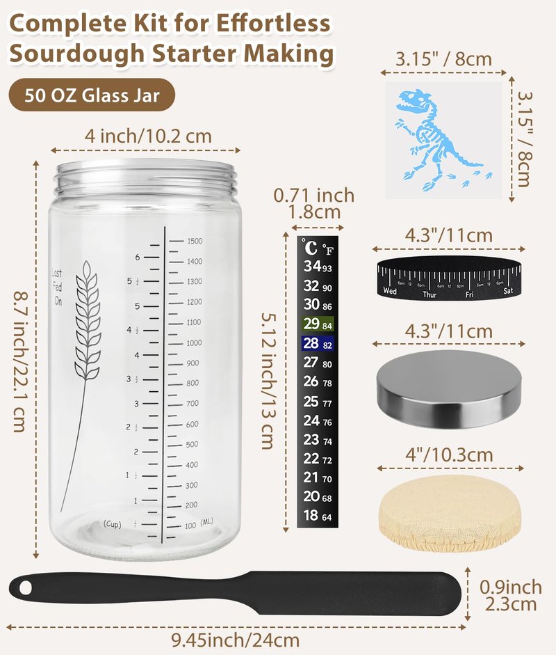 Keafont 50oz Sourdough Starter Jar Kit, Large Capacity Sourdough Jar, Wide Mouth Sourdough Bread Starter Kit for Perfect Sour Dough Bread, Sourdough Starter Kit (Black, 2 Pack)