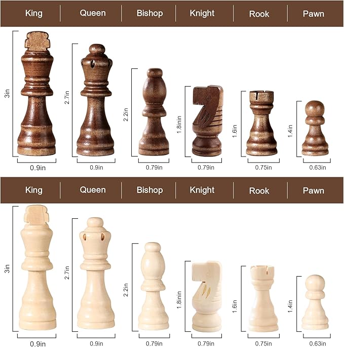 Magnetic Wooden Chess Set 2 Extra Queens 15'' Folding Portable Travel Chessboard with Chess Pieces Storage Slots for Professional Tournament Beginner Adults Kids 6 up Age DUR-001