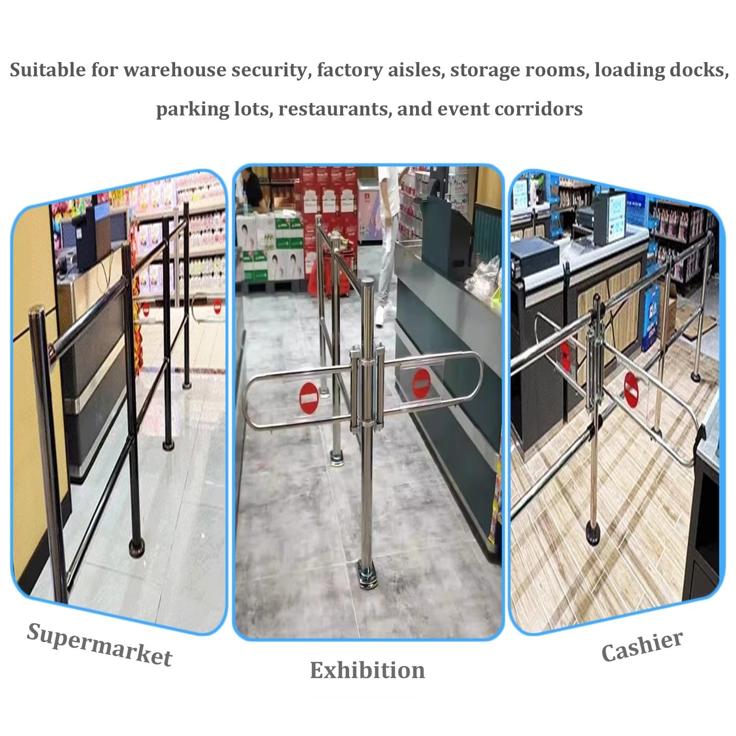 Stainless Steel Supermarket Cashier Counter Safety Gate - Black 200x100CM 1-Way Pedestrian Access Spring-Loaded Automatic Swing Door for Libraries and Entrances