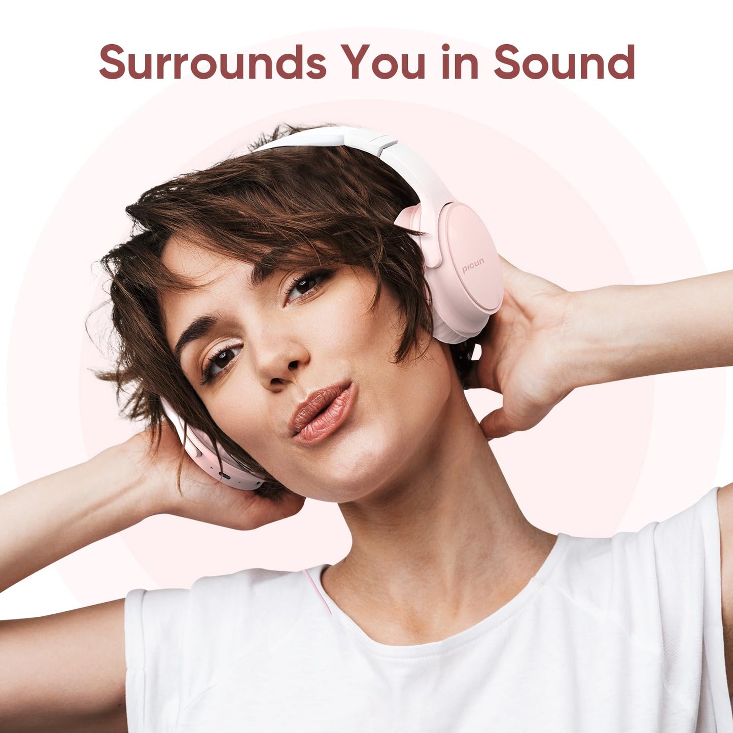 Gankoii Wireless Headphones, Bluetooth Over Ear Headsets with Microphone, Hi-Fi Audio, 60H Playtime, Touch Control, Foldable Lightweight, On-Ear Headphones for Girls Women, Travel, Work,
