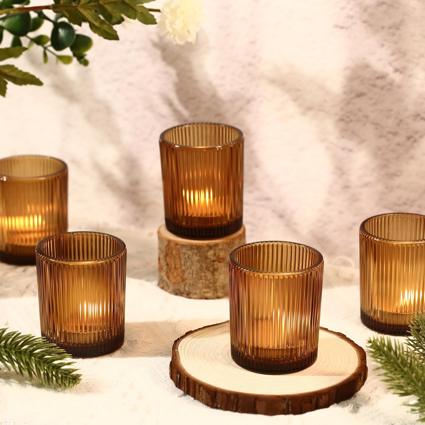 36pcs Amber Votive Candle Holders Thanksgiving Table Decor, Glass Small Tea Lights Candle Holders for Table Centerpiece for Home Decor Party Fall Boho Decor(36,Amber)