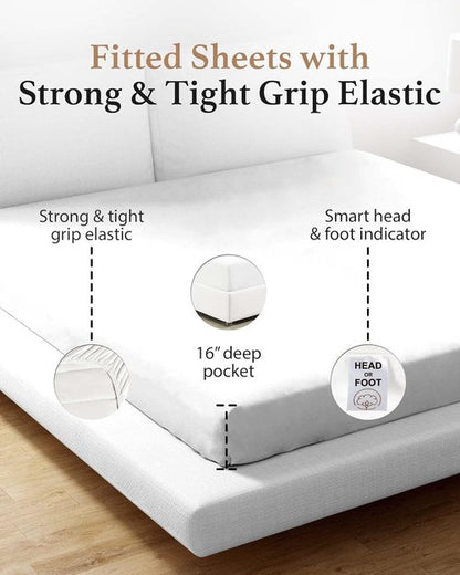Good Sleep Bedding 800 TC Queen Fitted Sheet - Soft, Breathable Luxury Hotel Style | 16" Deep Pocket - White